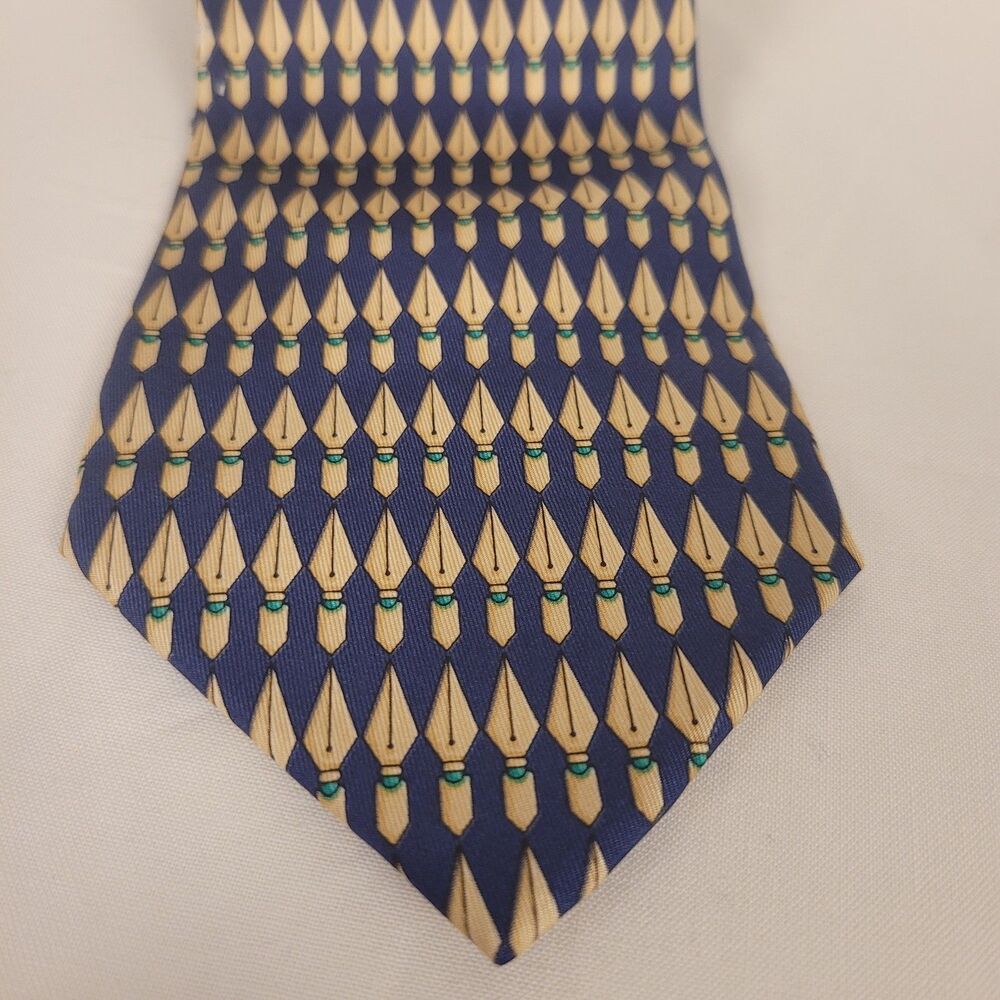Gucci Tie Blue Gold Geometric Pattern 100% Silk Made In Italy Classic Luxury - Picture 6 of 6
